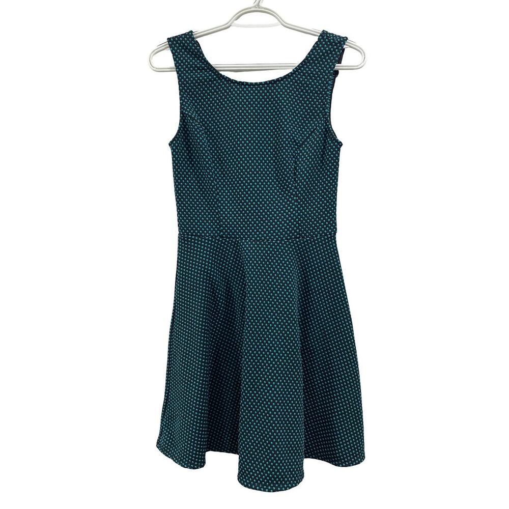 City Triangles Teal Blue Black Textured Fit & Flare Skater Dress Juniors 7